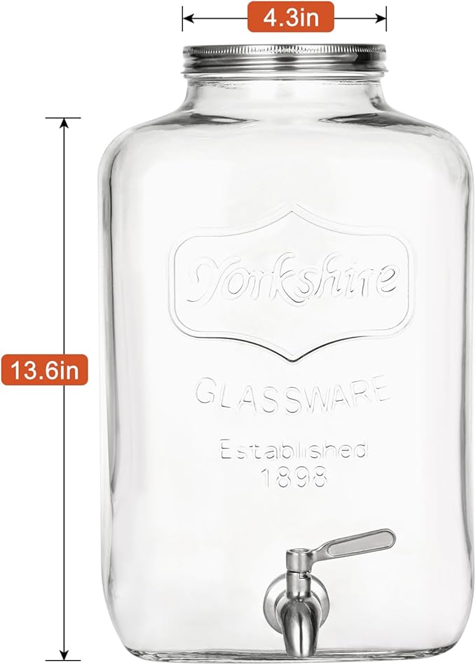 2 Gallon Glass Beverage Dispenser, Stainless Steel Leakproof Spigot and Lid, Glass Drink Dispensers for Parties, Water Beverage Dispenser Liquid Laundry Detergent Dispenser