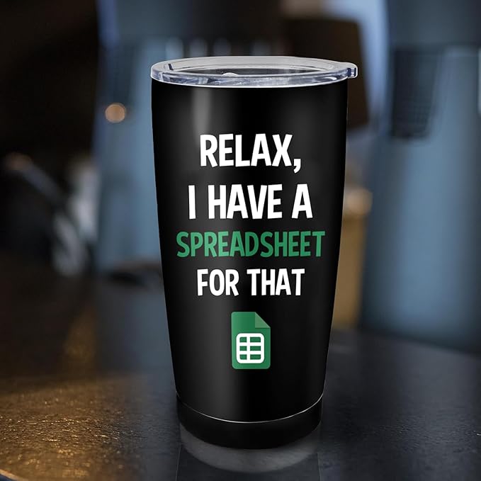 Accountant Gift - Spreadsheet Tumbler - Funny Gifts for Boss, CPA, CFO, Coworker, Women, Men, Mentor - 20oz Insulated Stainless Steel Tumbler with Lid, Spreadsheet Mug for Birthday Christmas Gift