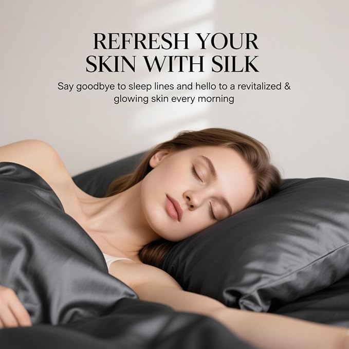 Ravmix Silk Pillow Cases with Zipper, 21 Momme Mulberry Silk Pillowcase for Hair Skin Health, Soft Smooth Breathable Cooling Pillow Cover for Beauty Sleep with Gift Box(Standard 20"x26", Space Grey)