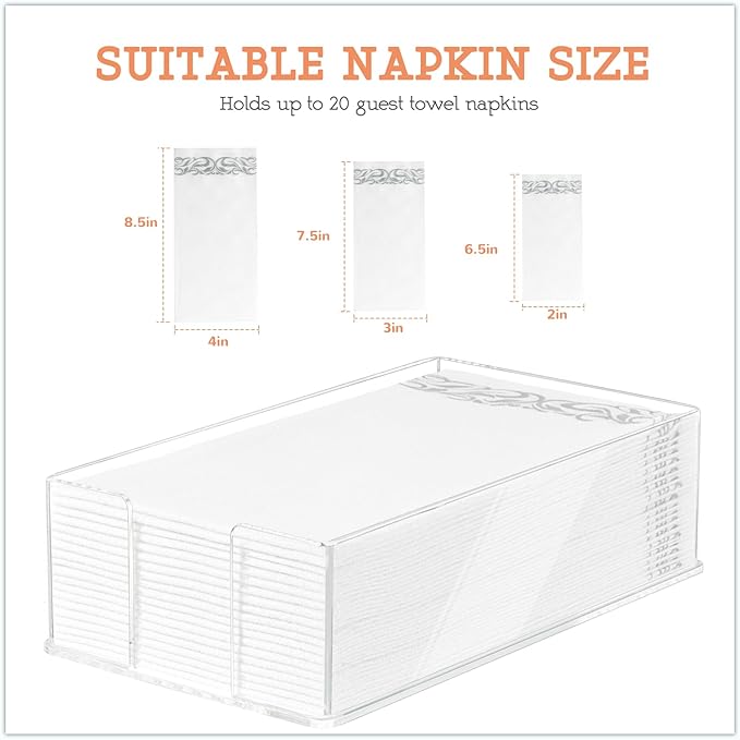 Guest Towel Napkin Holder, Acrylic Guest Towel Holder, Hand Towels Holder for Bathroom, Guest Towels Storage Tray for Kitchen, Parties, Weddings, Events (0.1in Thickness)