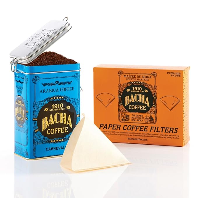 Bacha Coffee | Carnevale Fine Flavoured Coffee, Autograph Collection, 100% Arabica Specialty Coffee, Ground Beans, Medium Roast, 350g & 100% Natural Unbleached Wood Fibre Paper Filters, Large Bundle
