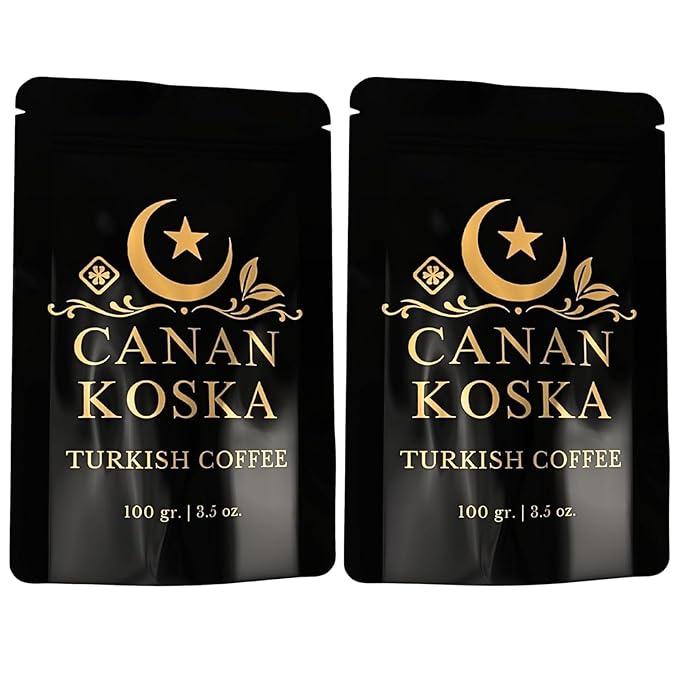Canan Koska Turkish Coffee Medium Roast Ground Coffee 100% Arabica, Finely Ground for Rich Flavor and Smooth Texture, Ideal for Traditional Brewing in a Cezve - 3.5 Ounce (100g) - Pack Of 2