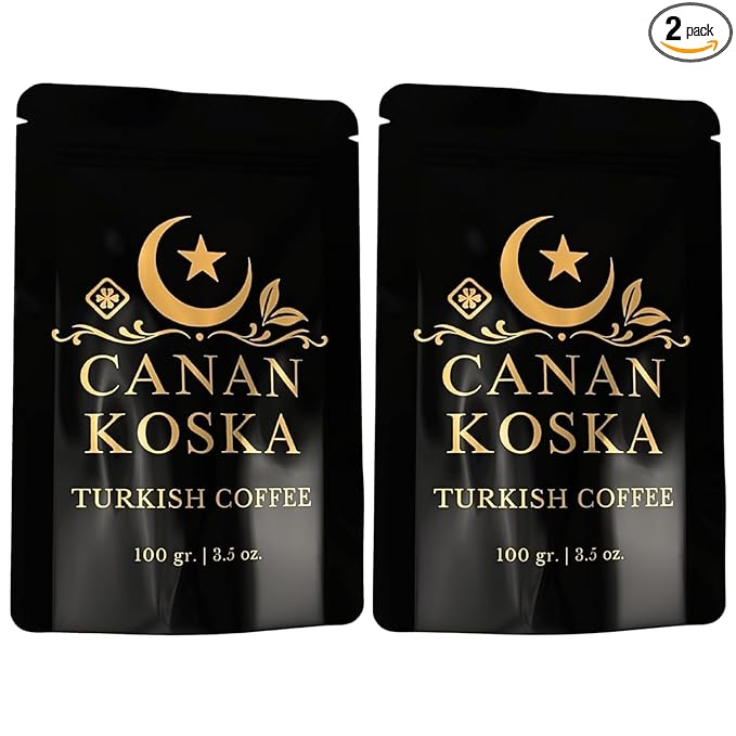 Canan Koska Turkish Coffee Medium Roast Ground Coffee 100% Arabica, Finely Ground for Rich Flavor and Smooth Texture, Ideal for Traditional Brewing in a Cezve - 3.5 Ounce (100g) - Pack Of 2