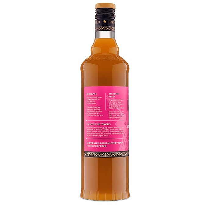 Liber & Co. Tropical Passion Fruit Syrup - Makes 50 Drinks - 50% Passionfruit Juice - Perfect for Craft Cocktails, Hurricanes, Margaritas, Tiki Drinks & Sodas (25.4 oz)
