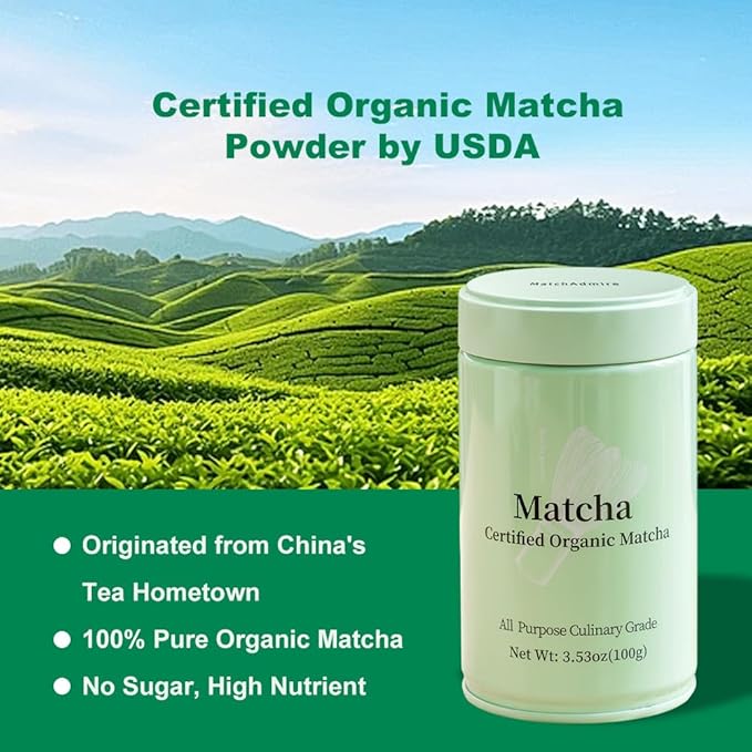 MatchAdmire Matcha Green Tea Powder - Premium First Harvest USDA Organic Gluten-Free Vegan, 100% Pure Unsweetened No Additives, 3.53oz Tin (All Purpose Culinary Grade Matcha)