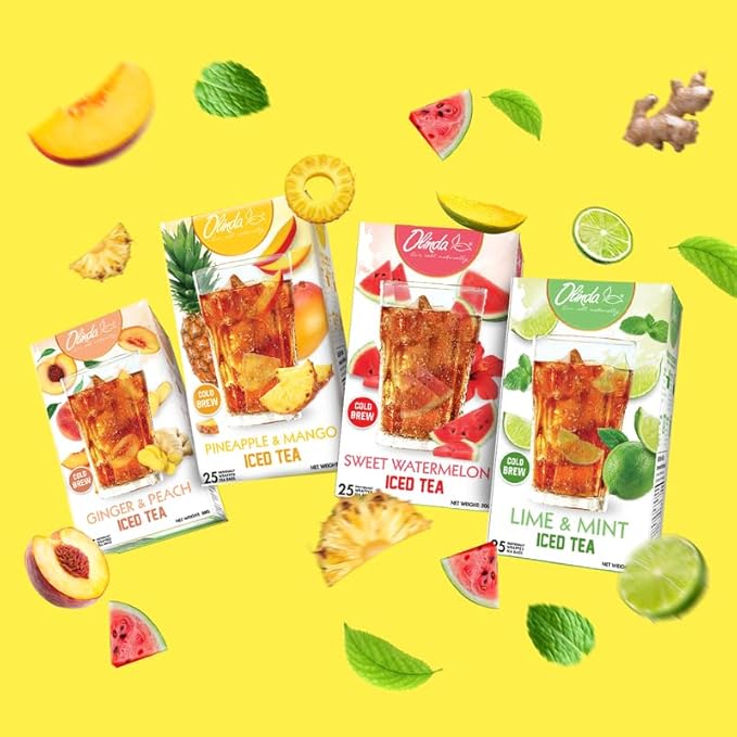 Olinda Pineapple & Mango Organic Black Tea 25 Tea Bags Caffeinated Tropical Fruity Hot or Cold Brew Natural Fruit Tea Christmas Holiday Gift for Women & Tea Lovers Secret Santa Stocking Stuffer