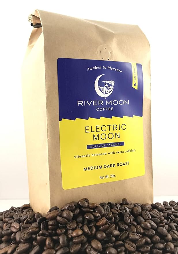 River Moon Coffee, Electric Moon High Caffeine Coffee, Whole Beans, 2 lbs., Bold, Medium Dark Roast,