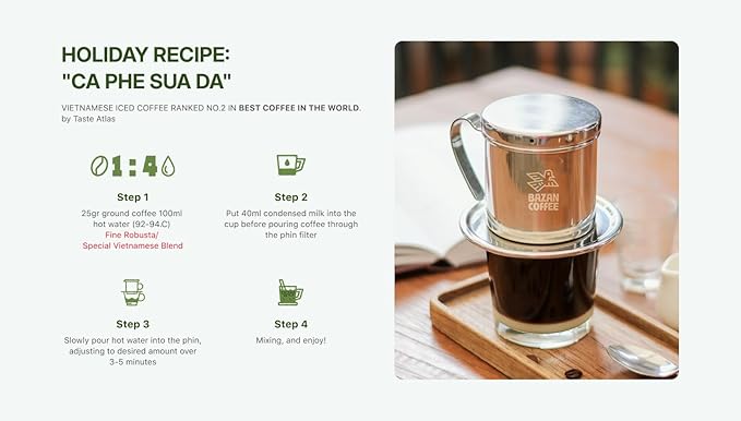 BAZAN COFFEE Vietnamese Strong Coffee, Premium Robusta & Arabica Ground, Full-Bodied Dark Roast, Smooth & Low Acidity, Ideal for Milk Drinks & Home Baristas, Bold Espresso Flavor, 12oz Bag, Overnight Blend