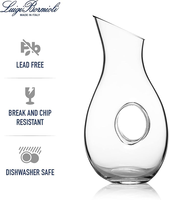Luigi Bormioli Crescendo 48 Ounce Carafe, Crystal Glass Pitchers, Dishwasher Safe Decanter, Made In Italy