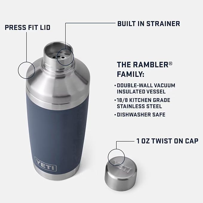 YETI Rambler 20 oz Cocktail Shaker, Stainless Steel, Vacuum Insulated, Cherry Blossom