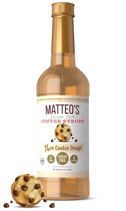 Matteo's Cookie Dough Syrup for Coffee, Lattes, Cappuccinos & Desserts – Sugar-Free Sweetener for Beverages, Keto Friendly, Zero Calories, Indulgent Flavor, Non-Alcoholic, 33.8oz (1pk)