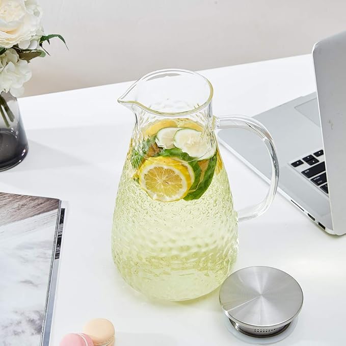 Karafu Glass Pitcher with Lid, 78 Oz Heat Resistant Water Jug for Hot/Cold Water, Ice tea and Juice Beverage