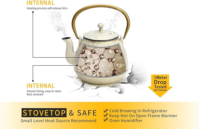 Tea Kettle, TOPTIER Japanese Cast Iron Teapot with Infuser for Loose Leaf and Tea Bags, Stovetop Safe Cast Iron Tea Kettle Coated with Enameled Interior for 40 oz (1200 ml), Creamy White