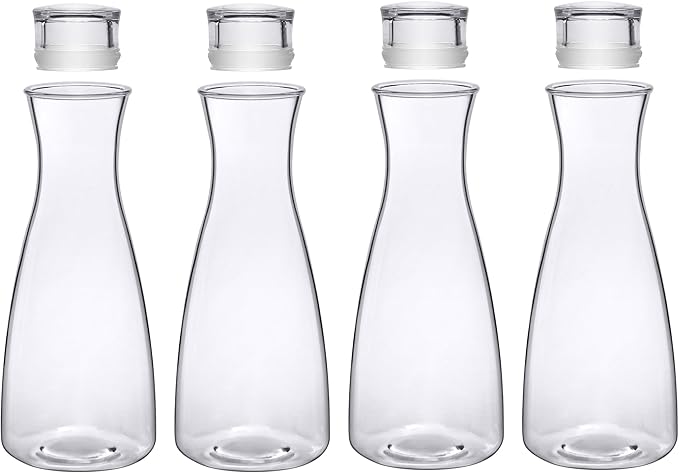 Amazing Abby - Cara - 4-Pack Acrylic Carafe (36 oz), Plastic Carafe with Lid, Fridge Jug, Round, Clear, BPA-Free, Shatter-Proof, Great for Iced Tea, Sangria, Lemonade, Juice, Milk, and More