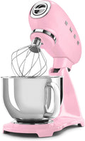 SMEG SMF03 Stand Mixer – 5 Qt Tilt-Head Mixer with Stainless Steel Bowl, 10 Speeds, Retro 50s Vintage Style – Pink