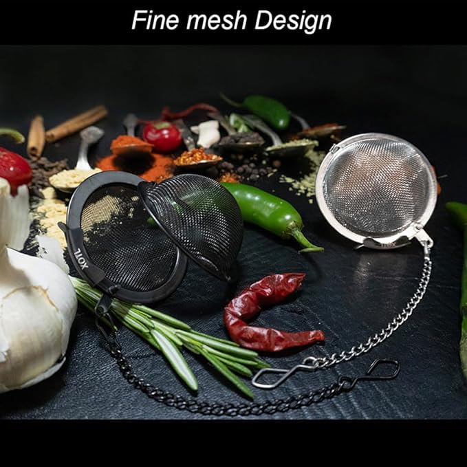2.2 Inch Tea Ball Infuser Set – 2 PCS Stainless Steel Mesh Tea Strainers for Loose Leaf Tea, Spices, Herbs – 1 Black & 1 Silver – Reusable Steeper Filters
