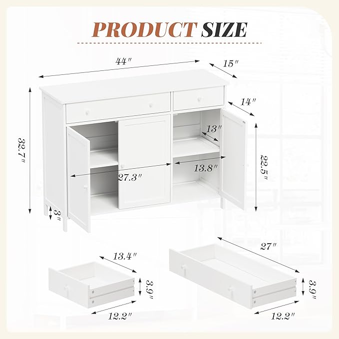 Oakcloud Modern 3-Door Sideboard Buffet Cabinet with Drawers - Coffee Bar Station, Adjustable Shelves, Magnetic Door & Anti-Tip Design, Storage Cabinet for Dining Room, Living Room