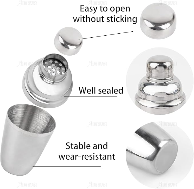 AUEAR, Small Stainless Steel Cocktail Shaker 8.4 Oz/250ml Martini Shakers Bar Tools Silver