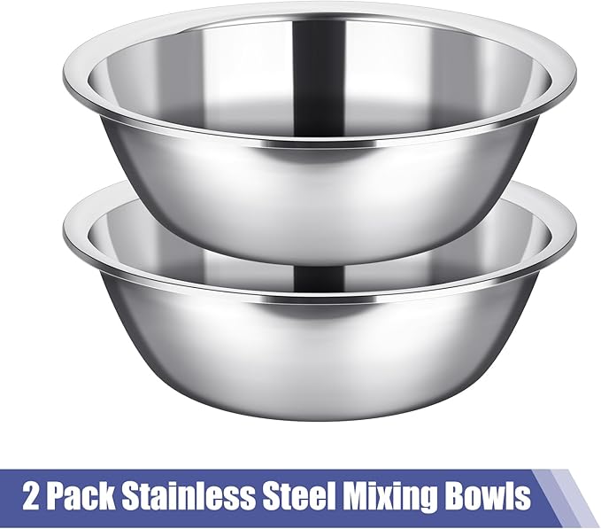 Nuogo 2 Pack 17 Quart Large Mixing Bowl Oversized All Purpose Stainless Steel Mixing Bowl Metallic Flat Base for Home Commercial Prepping Baking Marinating Cooking Brining