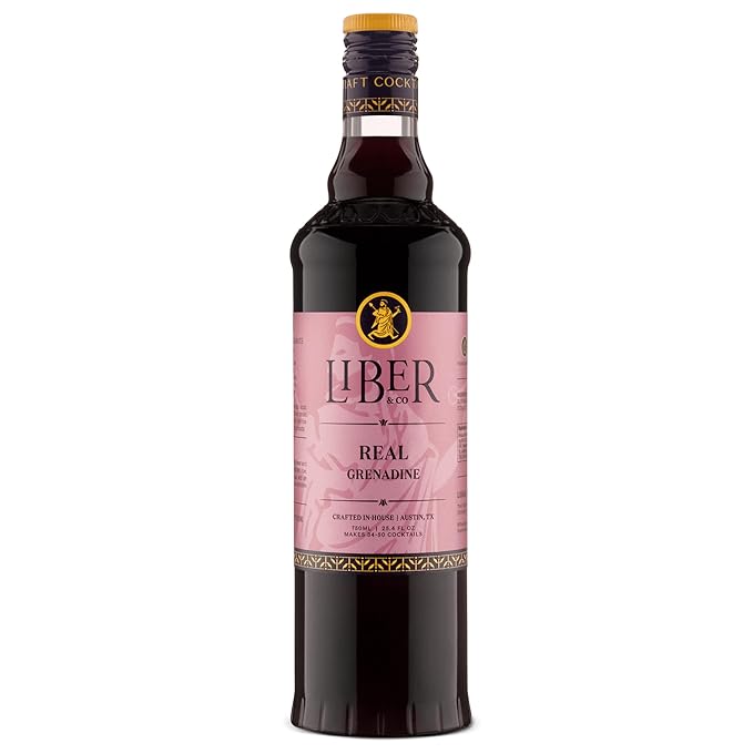 Liber & Co. Real Grenadine Syrup - Drink and Cocktail Mixer with 65% Cold-Pressed Pomegranate Juice & Orange Blossom Water - All Natural, No Dyes - Essential for Tequila Sunrise, Shirley Temples, Sodas & Classic Cocktails (25.4 oz)