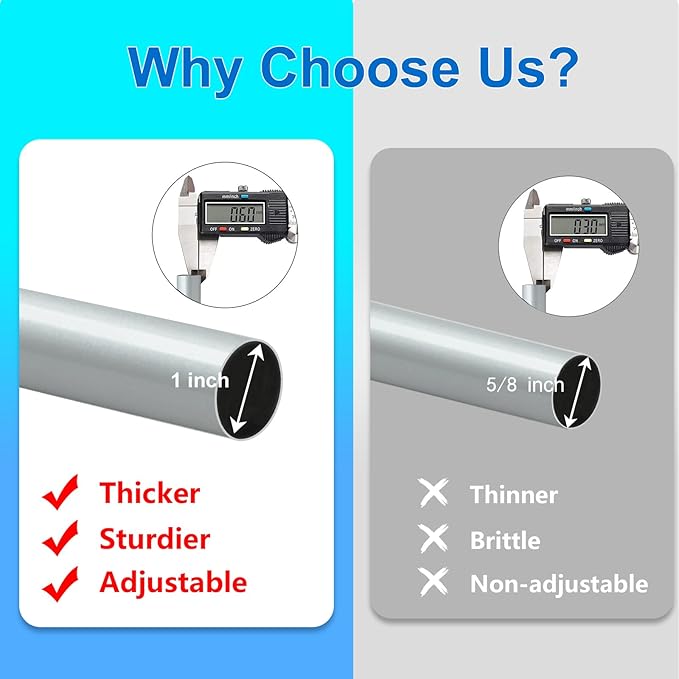 Curtain Rods for Windows 16 to 170 Inches Adjustable Length 1 Inch Diameter Window Curtain Rod with Aluminium End Cap, Silver Gray