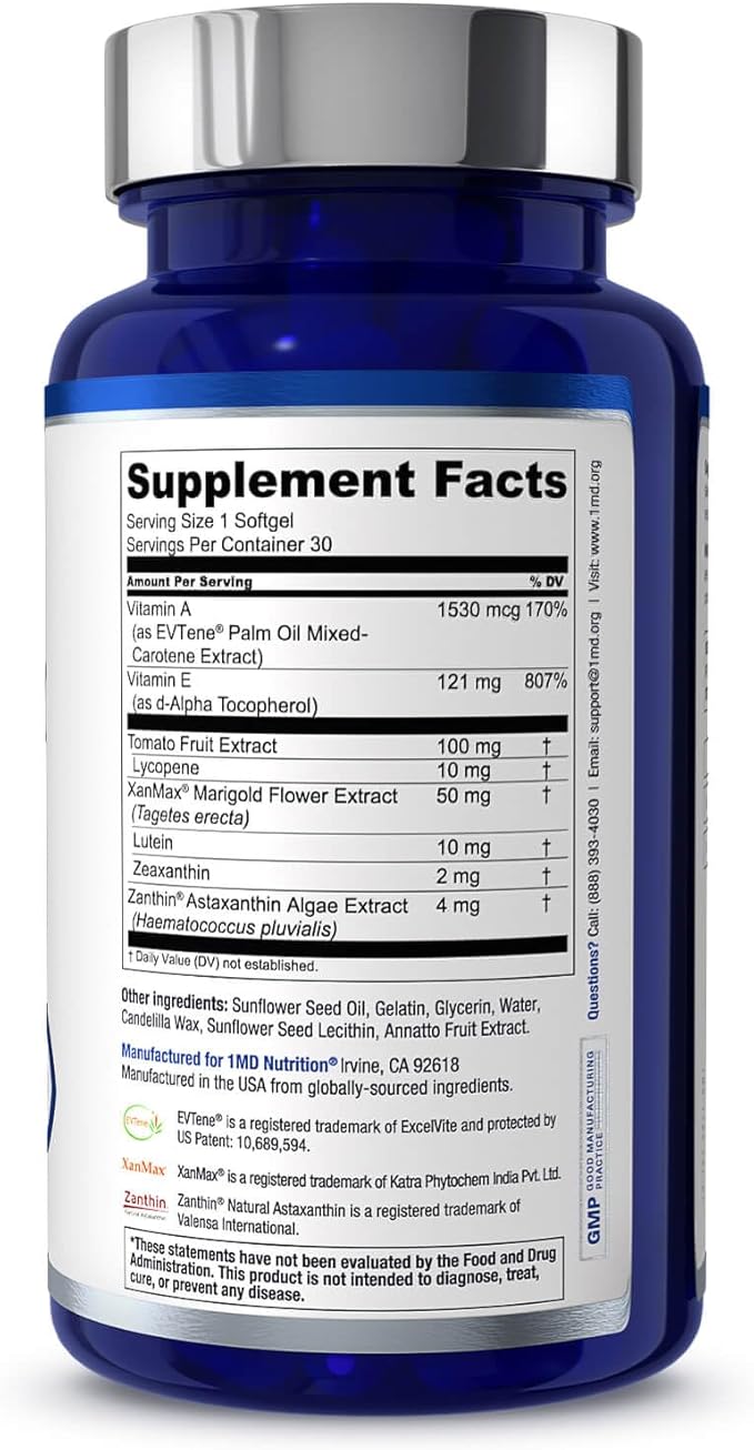 1MD Nutrition VisionMD Eye Vitamin CARMIS - with Lutein & Zeaxanthin | Supports Vision Health, Everyday Eye Strain, & Occasional Dry Eye | 60 Softgels (2-Pack)