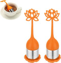 uxcell 2 Pcs Lotus Tea Infuser, Stainless Steel Loose Leaf Tea Steeper Filter with Silicone Handle Reusable Thin Pores Mesh Strainer Diffuser for Teacups Teapots Mugs, Orange
