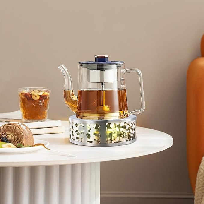 4PCS 430 Stainless Steel Teapot Warmer, Teapot Heater with Tealight Holder, Tea Pot Warmer Base for Meet for Tea