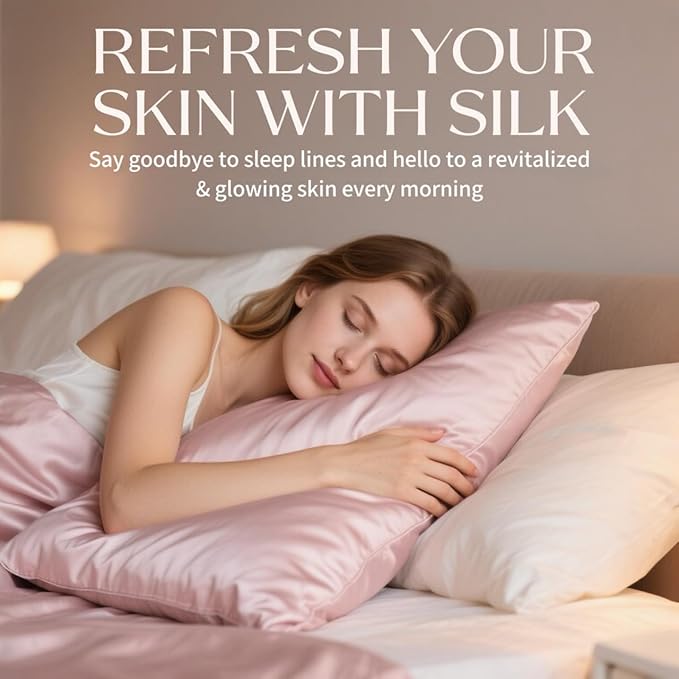 Ravmix Silk Pillow Cases 2 Pack with Zipper, 21momme Mulberry Silk Pillowcase for Hair Skin, Soft Smooth Breathable Cool Pillow Cover for Beauty Sleep with Gift Box(Queen 20"x30", Light Pink)
