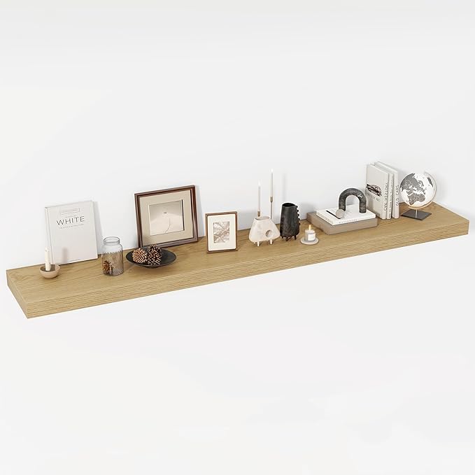 72 Inch Floating Shelves, 12" Deep Floating Shelf Wall Mounted, 72" Wall Shelves, Rustic Deep Bookshelf, Extra Deeper & Thicker Display Shelves for Bedroom, Living Room, Oak, Set of 1