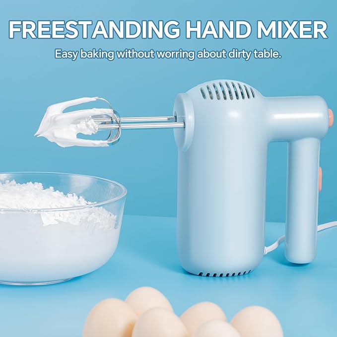 Hand Mixer Electric, 5-Speed Kitchen Mixer Handheld Mixer with Turbo Ultra Power, 4 Stainless Steel Accessories for Whipping Mixing Cake Egg Cream, Small Blue Baking Mixers, Christmas Gifts for Women