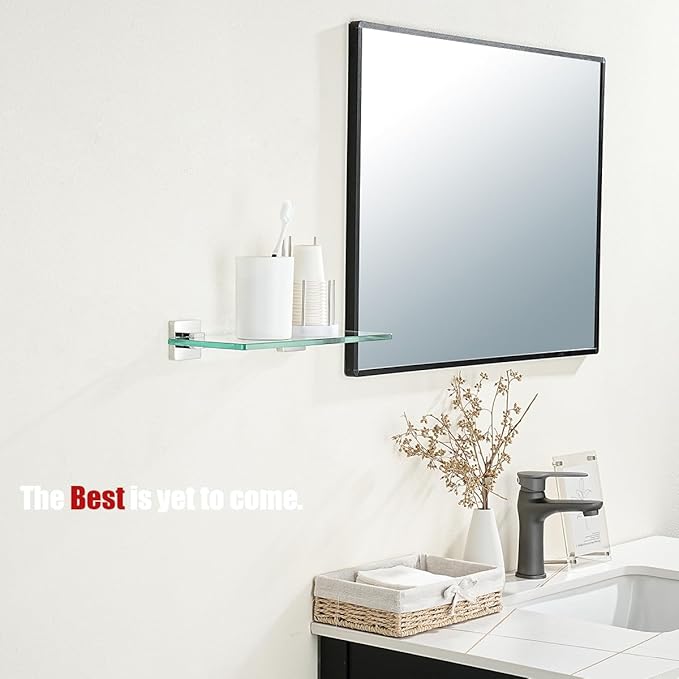 JQK Bathroom Glass Shelf, Floating Tempered Glass Shower Storage 12 by 5 inches, 304 Stainless Steel Polished Chrome Wall Mount 2 Pack, TGS201L12-CH-P2