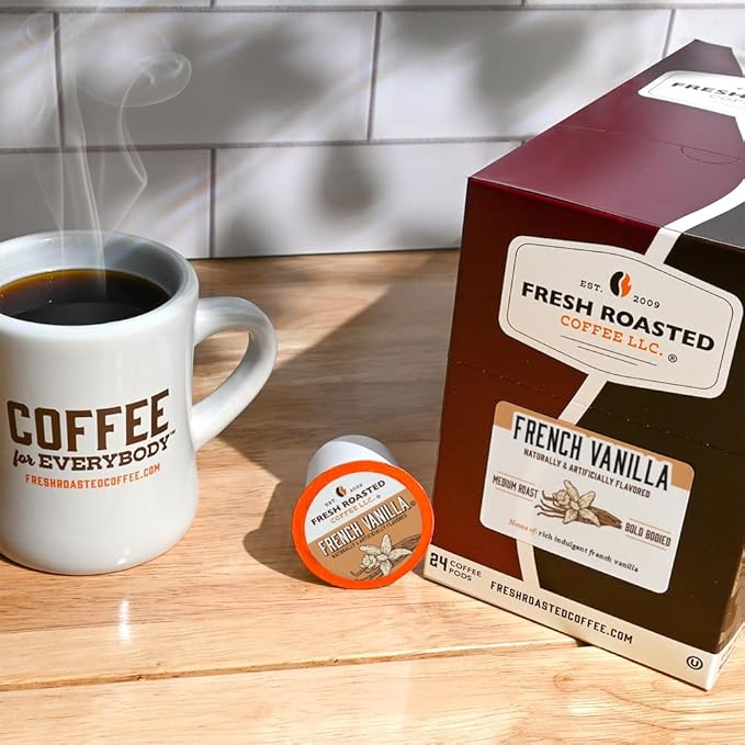 Fresh Roasted Coffee, French Vanilla, Flavored Coffee Pods, 72 Count