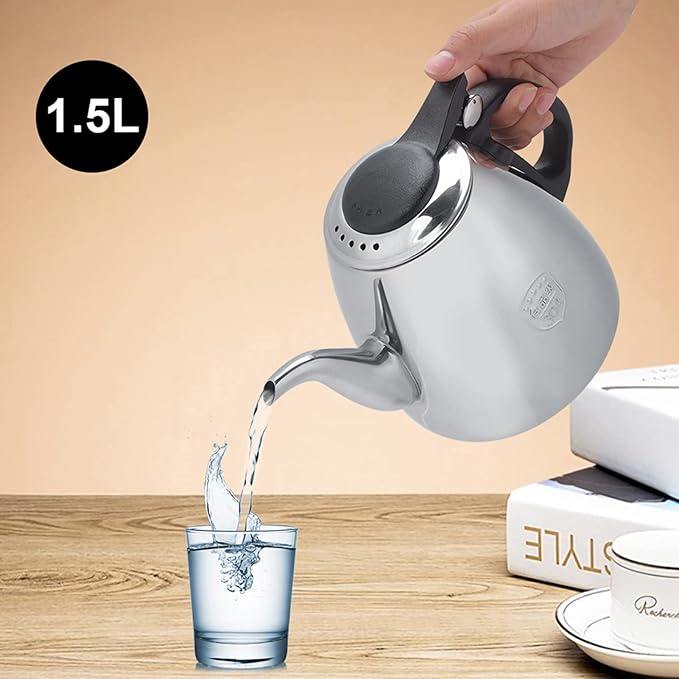 1.5L Stovetop Tea Kettle,Stainless Steel Stove top Teapot Tea Coffee Pot Kettle with Heat Resist Handle for Home