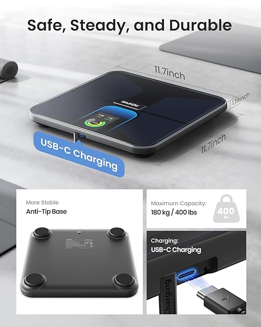 RENPHO Scale with BMI, Body Fat, Muscle Mass, Smart Scale for Body Weight, Wi-Fi & Bluetooth Body Composition Scale, Rechargeable, Elis Evo