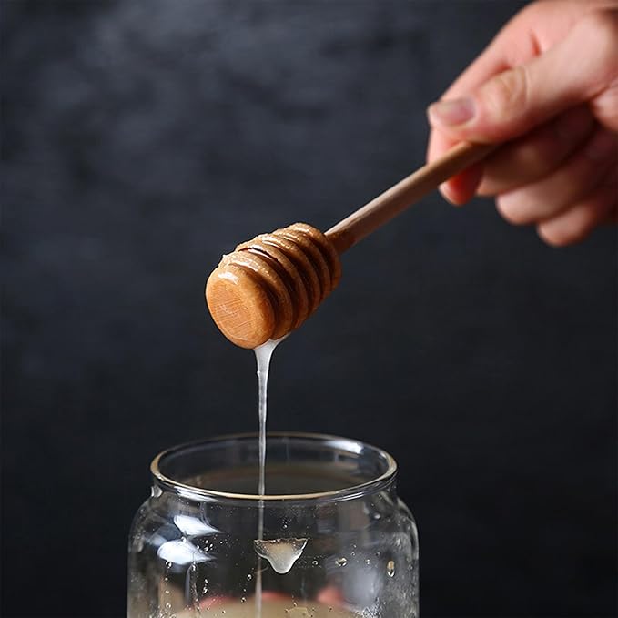 50 Pcs Wooden Honey Dipper Stick Collecting Dispensing Drizzling Jam Portable Wedding Party (6 inch)