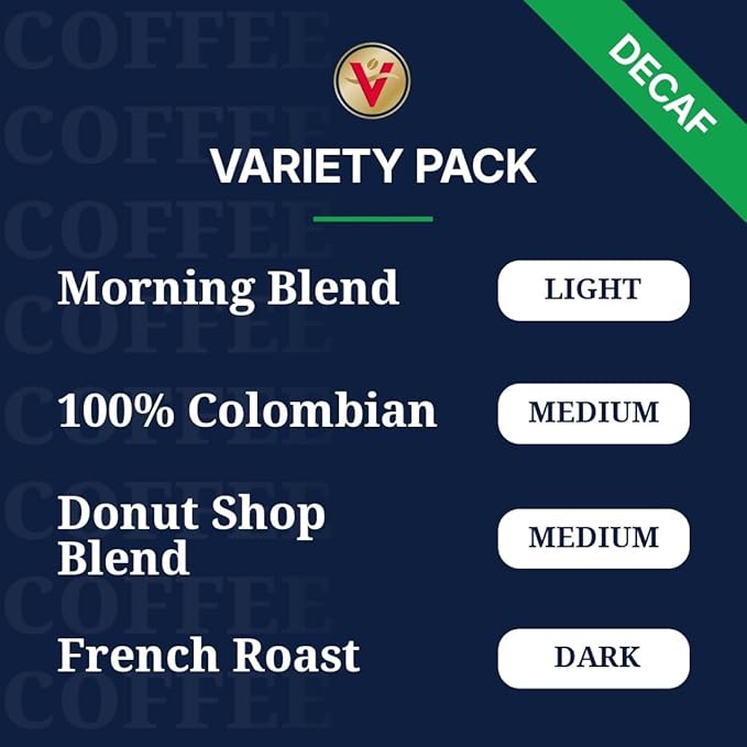 Victor Allen's Coffee Decaf Coffee Variety Pack (Decaf Donut Shop Blend, Morning Blend, French Roast, 100% Colombian), 54 Count, Single Serve Coffee Pods for Keurig K-Cup Brewers