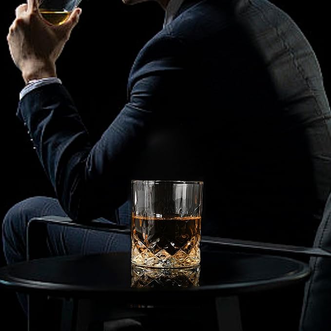SIYOUKI Crystal Whiskey Glasses Set 11 oz, Old Fashioned Rocks Barware Lowball Glass for Bourbon, Scotch Whisky, Cocktails, Cognac, Liquor Drinking, Men Gift (2 Pack)