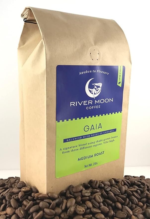 River Moon Coffee, Medium Roast Coffee Beans, 2 lbs, Non-GMO, Direct Trade, 100% Arabica, Gaia Blend