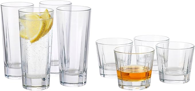 Rosendahl Grand Cru Highball Glasses (Set of 8) - 4 x 10.1 Oz, 4 x 9.1 Oz Premium Crystal Cocktail Glasses for Whiskey, Mixed Drinks, and Tall Beverages - Classic Clear Highball Tumbler Barware