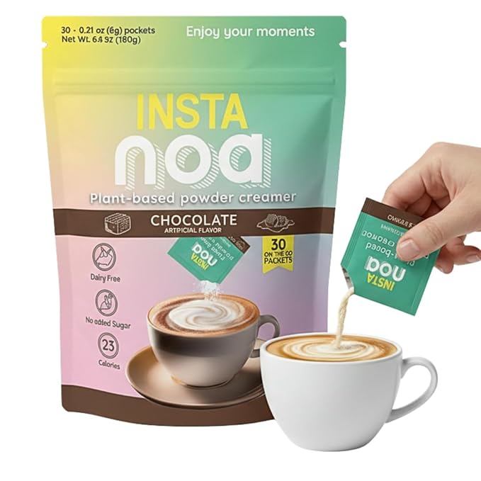 NOA Plant-Based Powder Creamer - Dairy-Free Coconut & Chocolate Falvor - No Sugar, Vegan, Keto-Friendly, Instant Non-Dairy Coffee Enhancer, 30 Sachets of 6g
