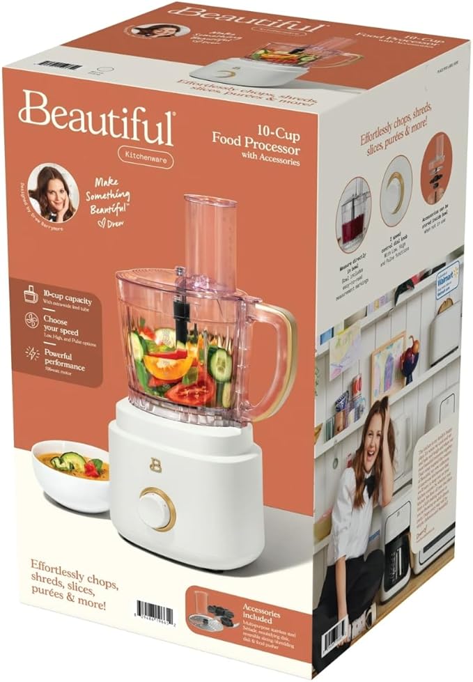 Beautiful 10‑Cup Food Processor ‑ 500 W, Variable Speed, Twist‑Lock, Dishwasher‑Safe Parts, Included Accessories (White Icing)