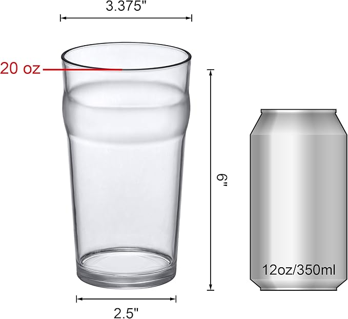 Amazing Abby - Amber - 20-Ounce Plastic Beer Glasses (Set of 6), Plastic Pint Glasses, Reusable Cups, BPA-Free, Shatter-Proof, Dishwasher-Safe, Perfect for Poolside, Outdoors, Camping, and More