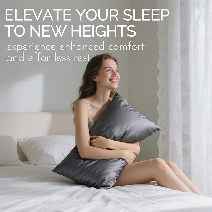 Ravmix Silk Pillow Cases 2 Pack with Zipper, Both Sides 21Momme Mulberry Silk Pillowcase Set of 2 Standard Size 20×26inches for Sleeping Women Men, for Beauty Sleep Hair Skin, Space Grey