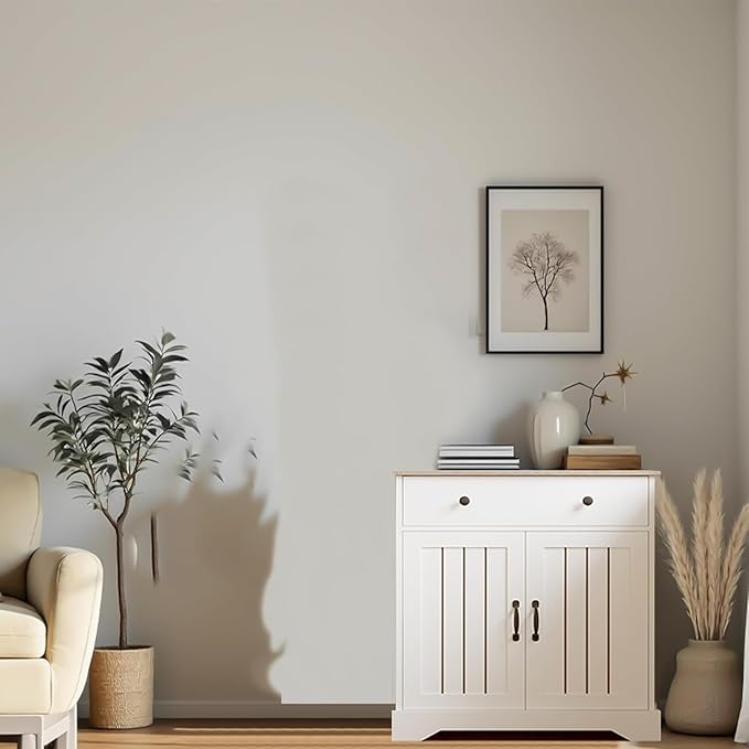29.5'' White Wood Buffet Cabinet with Adjustable Shelves and Doors, Versatile Coffee Bar Storage for Living Room, Entryway, Dining Room, and Kitchen Pantry
