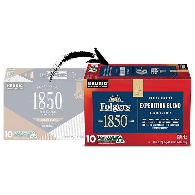 Folgers 1850 Pioneer Blend Medium Roast Coffee K Cup Pack, 54 ct 0.37 Oz Net Wt 20 Oz,, ()