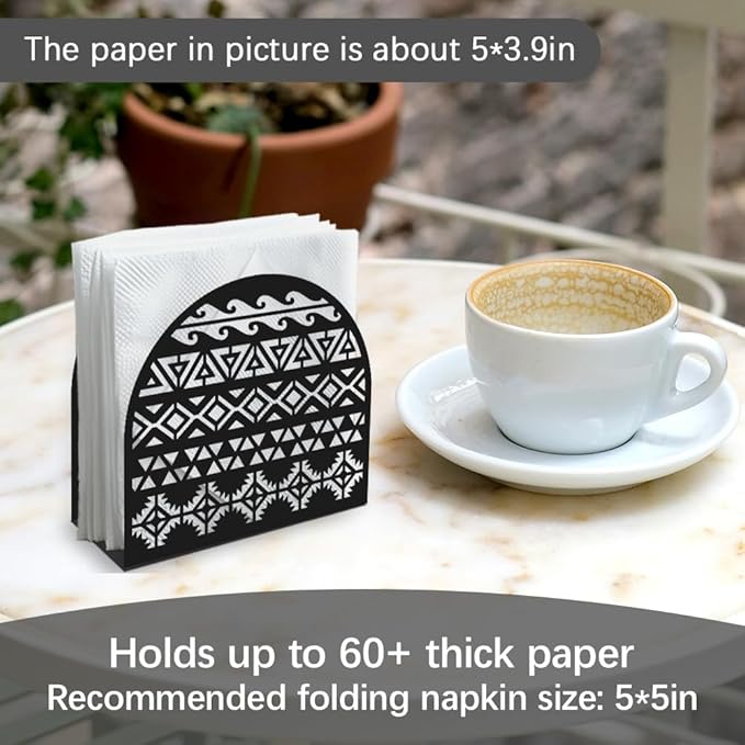 Aztec Decorative Black Metal Napkin Holder for Table, 5.3" x 4.9" x 1.9" Aztec Standing Napkin Holder for Home Kitchen Restaurant Picnic Party Coffee Bar Dining Room
