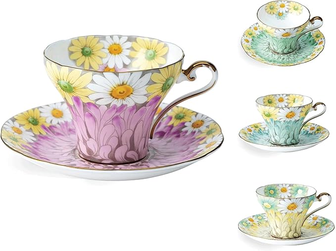 Aynsley Daisy Corset Fine Bone China Teacup and Saucer Set - 5.07oz Hand-Painted Gold-Trimmed Corset-Shape Set, Fancy Gift for Birthdays/Mother’s Day/Tea Lovers (Pink)