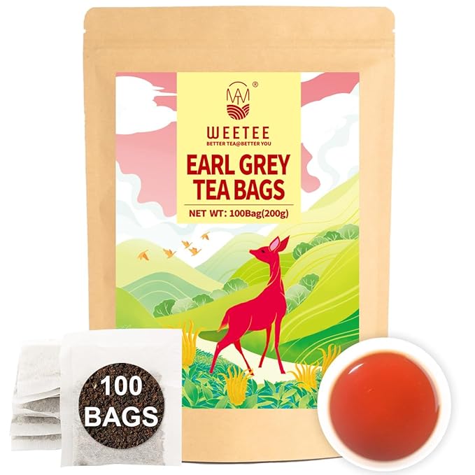WT WEETEE Earl Grey Tea Bags, 100 Count Black Tea Flavored with Bergamot Orange, Resealable Kraft Bag | Brew Hot or Iced