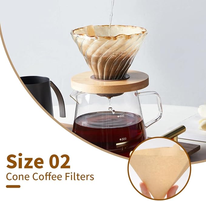 Coffee Filters, Size 02 Unbleached Coffee Filters, 200 Count Disposable Natural Paper Filters 2-4 Cup, 02 Cone For Pour Over and Drip Coffee Maker